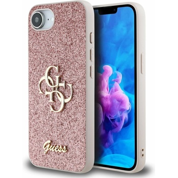 GUESS PU Fixed Glitter 4G Metal Logo Заден калъф за iPhone 16e Pink Guess | Rozov | ЖЕНИ | UNI