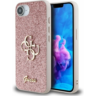 GUESS PU Fixed Glitter 4G Metal Logo Заден калъф за iPhone 16e Pink Guess | Rozov | ЖЕНИ | UNI
