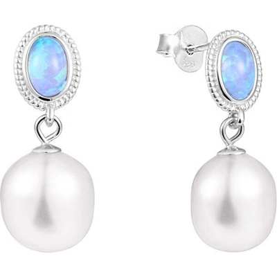JwL Luxury Pearls náušnice s pravou barokovou perlou a syntetickým opálom JL0583