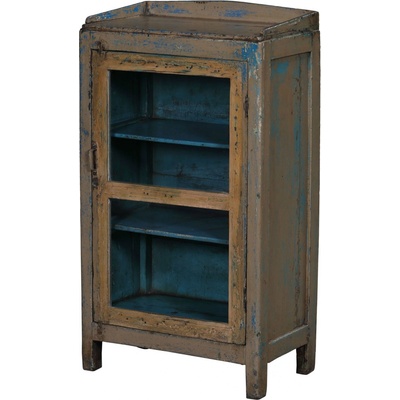 Sanu Babu Prosklená skříňka z teakového dřeva, šedá patina, 53x31x95cm