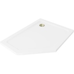 Mexen Flat петстенен душов поддушник slim десен 90 x 80 cm, бял, сифон златен (41P108090R-G)