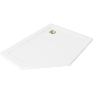 Mexen Flat петстенен душов поддушник slim десен 90 x 80 cm, бял, сифон златен (41P108090R-G)