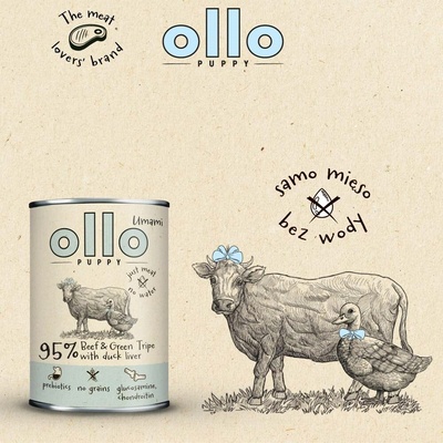 Ollo Puppy Umami Hovězí a Zelené Dršťky s Kachními Játry 850 g