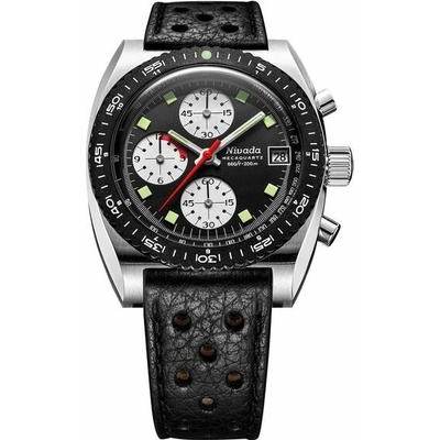 Nivada Grenchen Autochron Reverse Panda Mecaquartz - Black Racing Strap