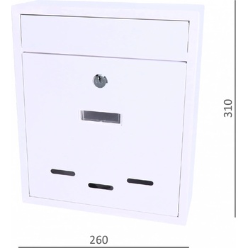 Poštovní schránka (260x310x95 mm, tloušťka materiálu 0,6 mm), max. formát listu: A4, BÍLÁ