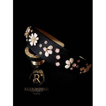 Radi handmade Широка дизайнерска диадема с розово цвете и перли (779)