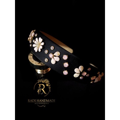 Radi handmade Широка дизайнерска диадема с розово цвете и перли (779)