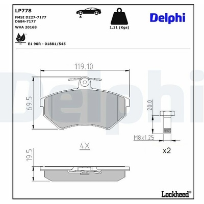 Sada brzdových platničiek kotúčovej brzdy DELPHI LP778