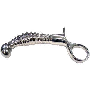 Rouge Stainless Steel Anal Ribbed with Handle Plug