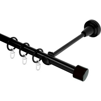 OK-GarnýžeCZ Garnýž kovová jednořadá 16mm Pullo černá 360 cm do stěny / kroužky s háčkem