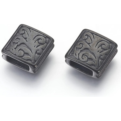 Korálek z nerezové oceli s širokým průvlekem - čtverec - různé varianty - 10 x 10 x 4 mm - 1 ks Barva: Černá