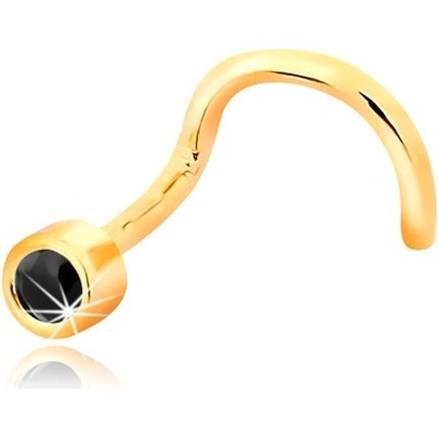 Šperky Eshop piercing do nosu ze žlutého zlata zahnutý tvar tmavomodrý safír v objímce GG17.09