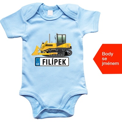 HobbyDárky Dětské body Buldozer jméno Modrá Soft Blue