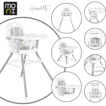 Moni Детски стол за хранене Amaretti 3в1 сив (110747)