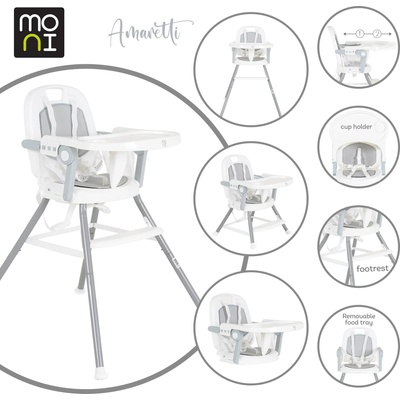 Moni Детски стол за хранене Amaretti 3в1 сив (110747)