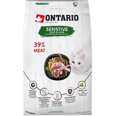 ONTARIO Онтарио Кот Сензитив Патешко и Агнешко 6, 5 кг