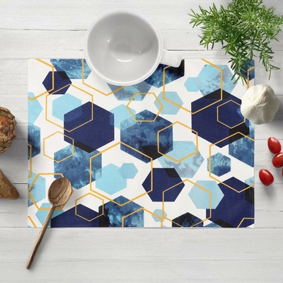 Biante bavlna prostírání Sandra SA-574 Modré hexagony na bílém 30x40 cm