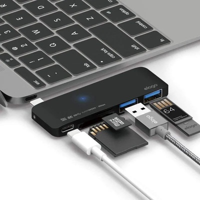 elago Multi USB-C Hub - USB-C хъб към 2xUSB 3.0, MicroSD, SD и USB-C за MacBook и устройства с USB-C порт (черен)