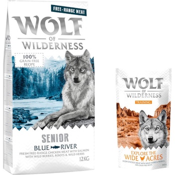 Wolf of Wilderness Senior "Blue River" kuracie z voľného chovu a losos 12 kg