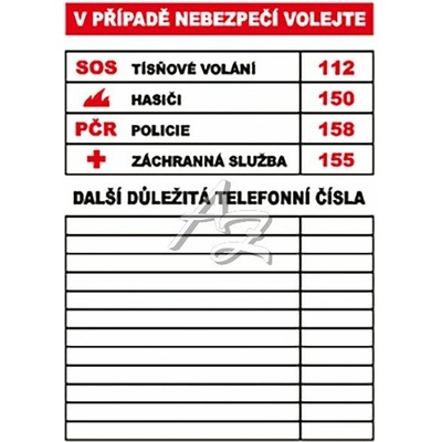 Cedulka plastová - Důležitá telefonní čísla A4