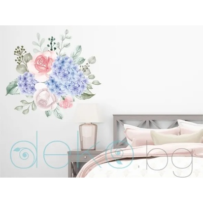 Нежен букет хортензии и рози - стикер с ефект на акварелна рисунка (3195)