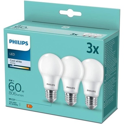Philips 3x LED žiarovka Philips A60 E27/8W/230V 4000K P4398