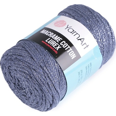 Prima-obchod Pletací příze Macrame Cotton lurex 250 g, barva 11 (730) modrá jeans stříbrná