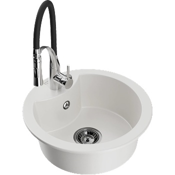 Mexen Diego гранитна мивка с 1 камера и кухненски смесител Aster, бял - 6512-20-73450-07-B (6512-20-73450-07-B)