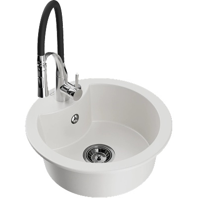 Mexen Diego гранитна мивка с 1 камера и кухненски смесител Aster, бял - 6512-20-73450-07-B (6512-20-73450-07-B)