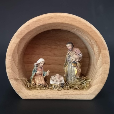 Amadea Dřevěný betlém ve tvaru polokoule s keramickými figurkami masivní dřevo 10x8,5x4,5 cm