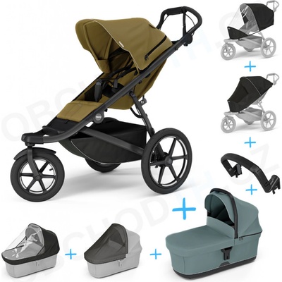 Thule Set 7v1 Urban Glide 3 Nutria green 2024 + pláštěnka + ochranná síť + madlo + korba Mid blue + pláštěnka + ochranná síť na korbu