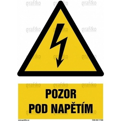 Grafiko | Pozor - elektrické zařízení - Text obrázku Pozor - pod napětím, Materiál Hliník, Rozměr 297x210mm