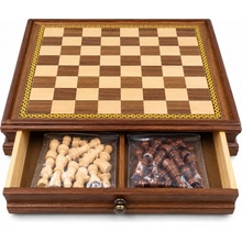 Dřevěné magnetické šachy a dáma 2v1 s úložnými zásuvkami, 38 cm