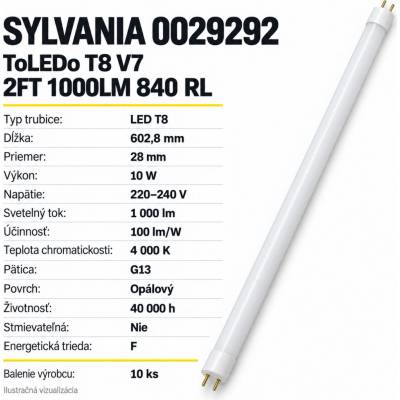 Sylvania 0029292 LED žiarivka T8 600mm 2FT G13 10W 1000lm 4000K
