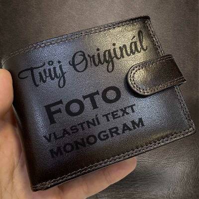 Tvujoriginal Pánská hnědá kožená peněženka Premium Leather s vlastním textem nebo fotkou
