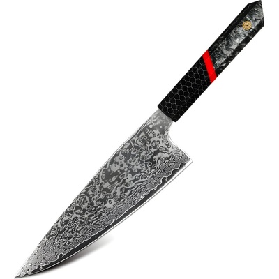 HARAHU Дамаски кухненски нож ZA-37461 - Santoku / Черен / Червен KP37461