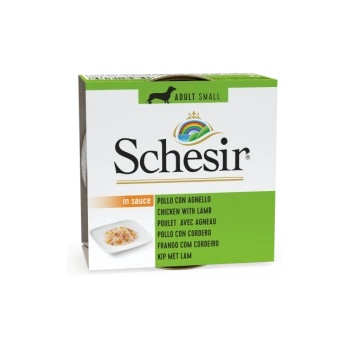 Schesir - Консервирана храна за кучета от малки породи, с пилешко и агнешко месо, 85 гр