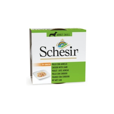 Schesir - Консервирана храна за кучета от малки породи, с пилешко и агнешко месо, 85 гр
