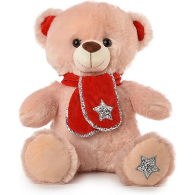 Амек Тойс Плюшена играчка Амек Тойс - Бежово мече с червен шал, 60 cm (070195-2)