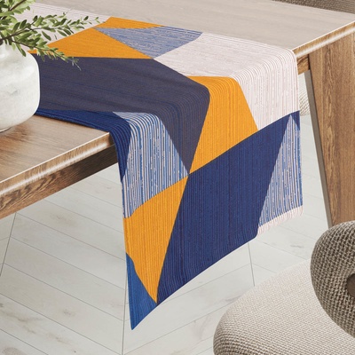Biante bavlna běhoun Sandra SA-390 Modro-béžovo-oranžové trojúhelníky 35x160cm