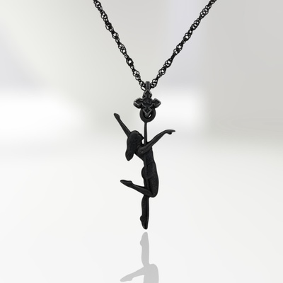 Pole Dance (Танци на пилон) - Дамски спортен медальон от сребро 925 с оксидирано покритие - Ръчно изработено спортно бижу - Идеален подарък за жена, фенка на гимнастиката - SSJ