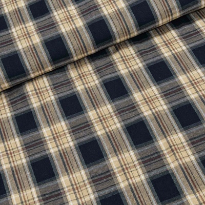TextilCentrum.cz Flanel tkaný / barchet, oboustranný 19, modro-béžové káro, š.150cm (látka v metráži)