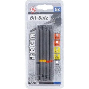 BGS technic Комплект дълги битове 1/4" , 110 мм - 5 броя: Прави, Кръстатти pz и ph; bgs technic 4832