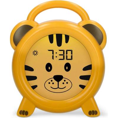 Alecto Monkey Alarm Clock Children - Children's Alarm Clock USB Rechargeable - Children's Alarm Clock with Night Light - Sleep Trainer (Yellow) - BC100TIGER