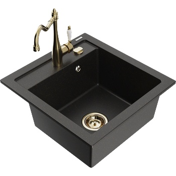 Mexen Vito гранитна мивка с 1 гнездо с кухненски смесител Carla, черно/златист металик - 6503-75-670700-50 (6503-75-670700-50)