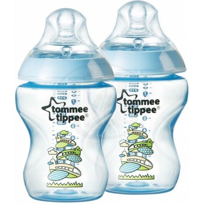Tommee Tippee s obrázkami C2N 2ks 260ml 0 + m-modrá