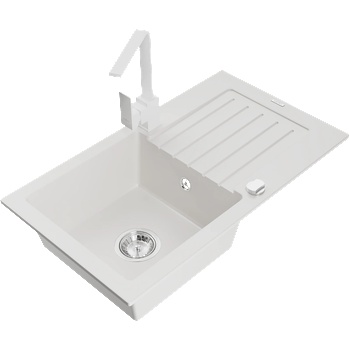 Mexen Pablo кухненска мивка гранитна 1-камерна с отцедник и кухненски кран Rita, бял - 6510-20-670300-20 (6510-20-670300-20)