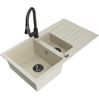 Mexen Matias гранитна мивка 1, 5-къморна с оцеждател и кухненски кран Elia, бежов - 6502-69-670101-70 (6502-69-670101-70)
