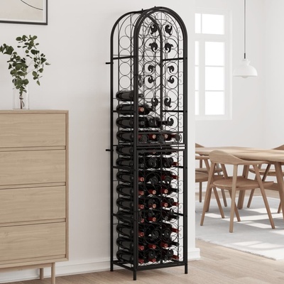 vidaXL Поставка за вино за 73 бутилки черна 45x36x200 см ковано желязо (358371)