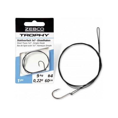 Zebco ocelové lanko s jednoháčkem 1x7 Single Hook Trophy Steel Trace 50cm 15kg 1ks
